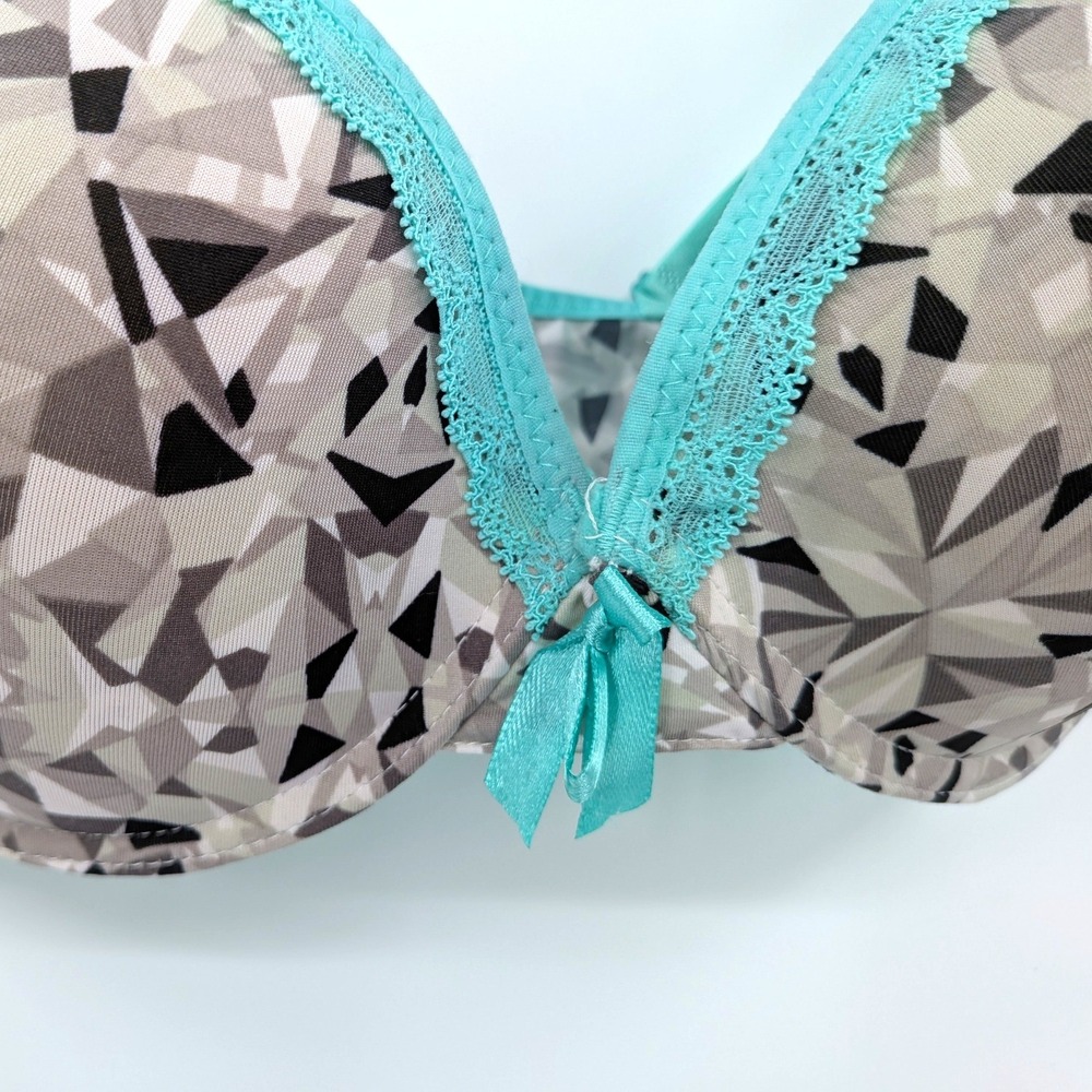 XOXO Teal Geometric Print Bra 36D‎ Lace Trim Underwire - Picture 6 of 6